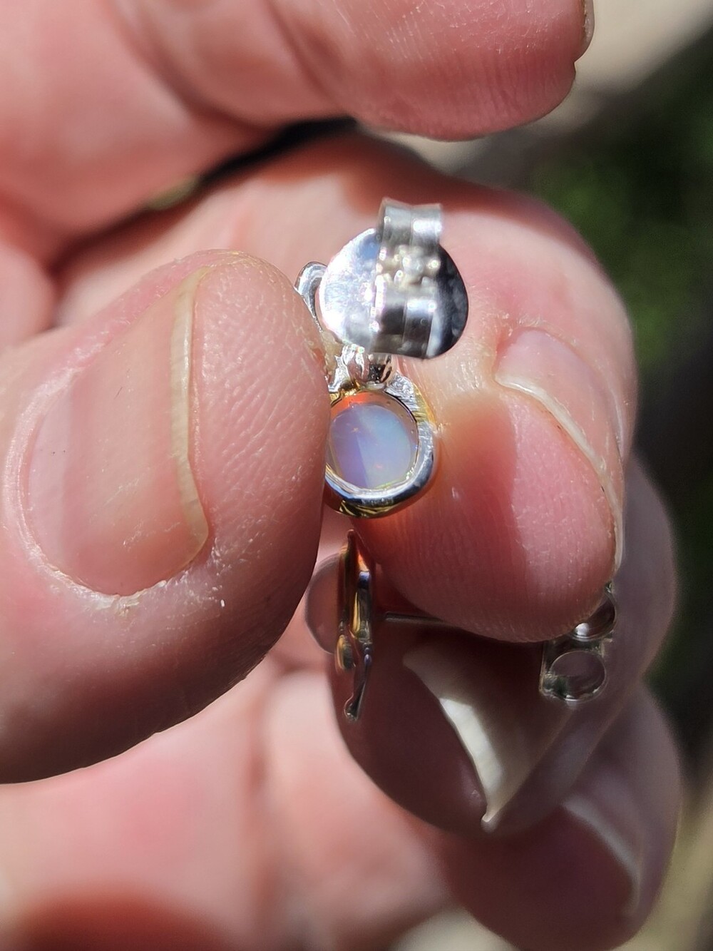 Opal & Peridot Cherry Stud Earrings - Gold & Sterling - Picture 7 of 8